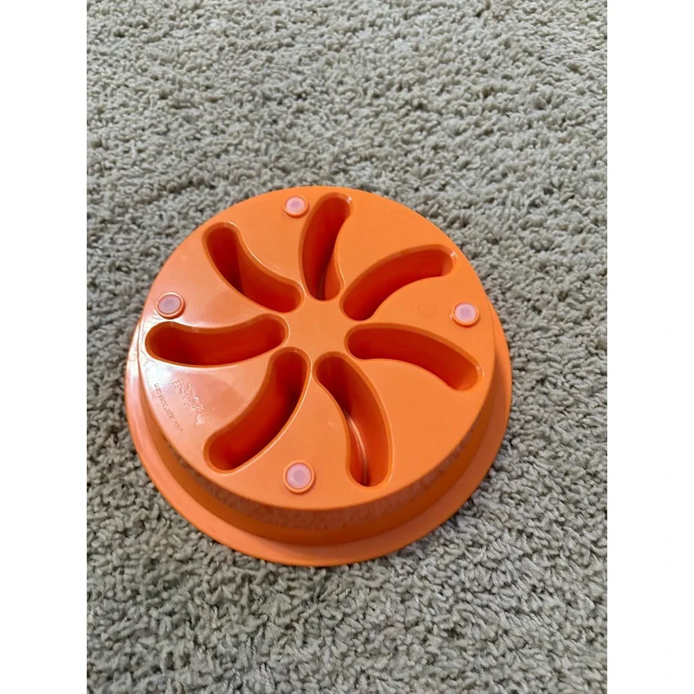 New Dog Slow Feeder Bowl - Pet Food Puzzle - Bloat Stop Orange - 2 Cups